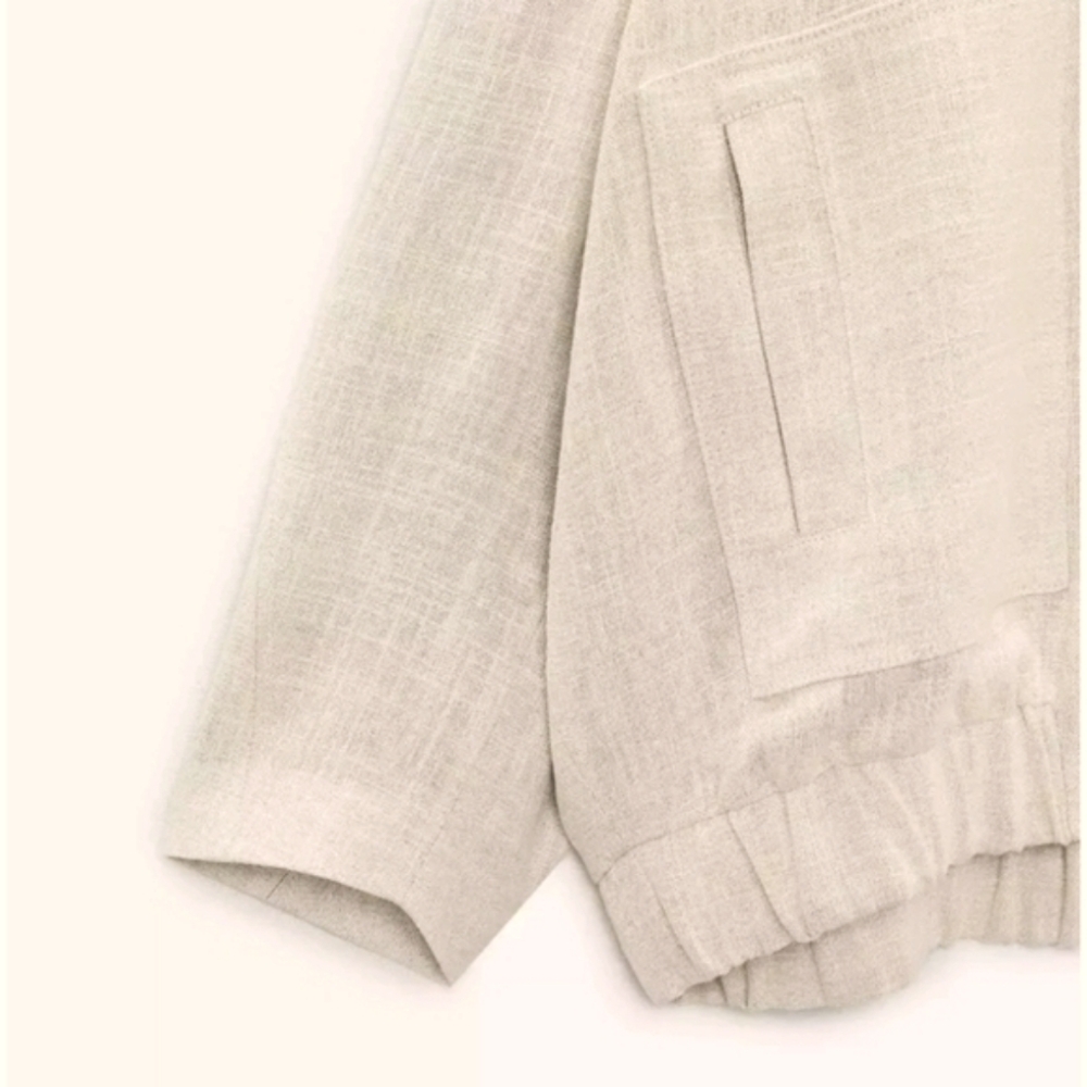 Zara Oversize Linen Blend Bomber Jacket Sand Size M - Picture 11 of 15